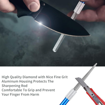 Serrated Knife Sharpener, Pocket Knife Sharpener with Retractable Diamond Sharpening Rod, Knife Sharpening Steel Rod Tool for Kitchen Outdoor Repairs Polishes Restores Serrated Stick Tools
