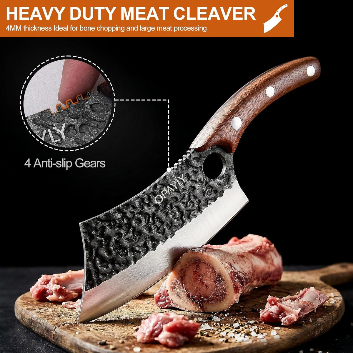 3PCS Hand Forged Butcher Knife Set Meat Cleavers, Serbian Chef Knife Viking Boning Knife High Carbon Steel Kitchen Knife for Meat Cutting, Outdoor BBQ Vegetable Camping, Gift for Men