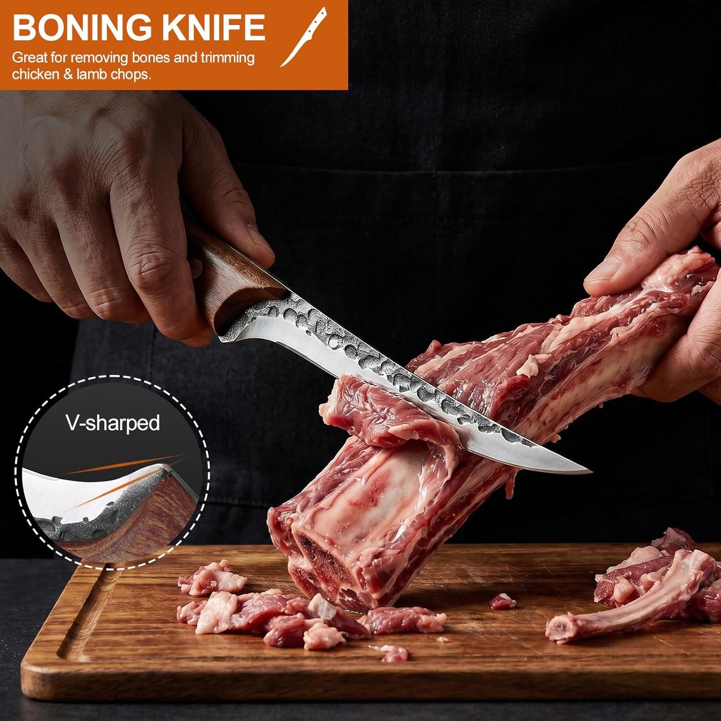 3PCS Hand Forged Butcher Knife Set Meat Cleavers, Serbian Chef Knife Viking Boning Knife High Carbon Steel Kitchen Knife for Meat Cutting, Outdoor BBQ Vegetable Camping, Gift for Men