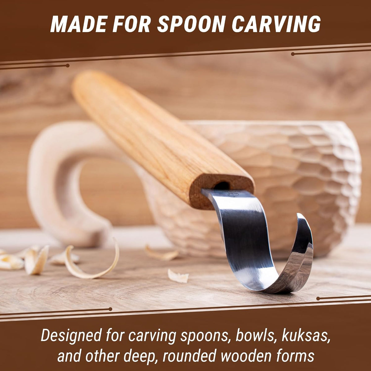 Hook Knife Wood Spoon Carving Tools SK1L - Spoon Carving Knife for Bowls Spoons Kuksa and Cups - Crooked Whittling Knives Left-Handed - Whittling Tools for Carvers