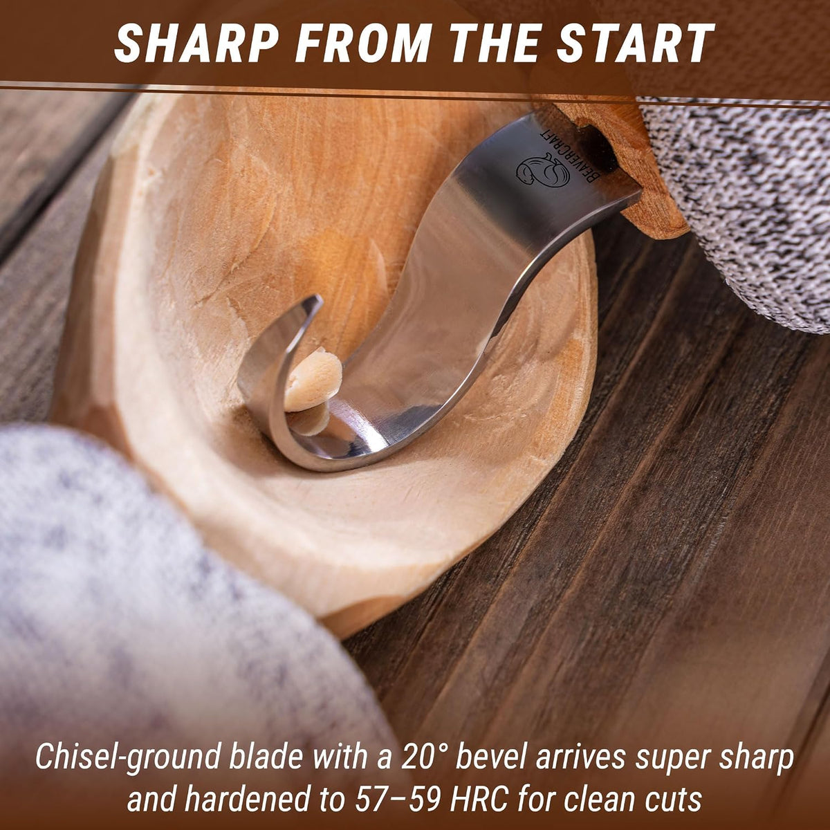 Hook Knife Wood Spoon Carving Tools SK1L - Spoon Carving Knife for Bowls Spoons Kuksa and Cups - Crooked Whittling Knives Left-Handed - Whittling Tools for Carvers