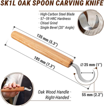 Hook Knife Wood Spoon Carving Tools SK1L - Spoon Carving Knife for Bowls Spoons Kuksa and Cups - Crooked Whittling Knives Left-Handed - Whittling Tools for Carvers