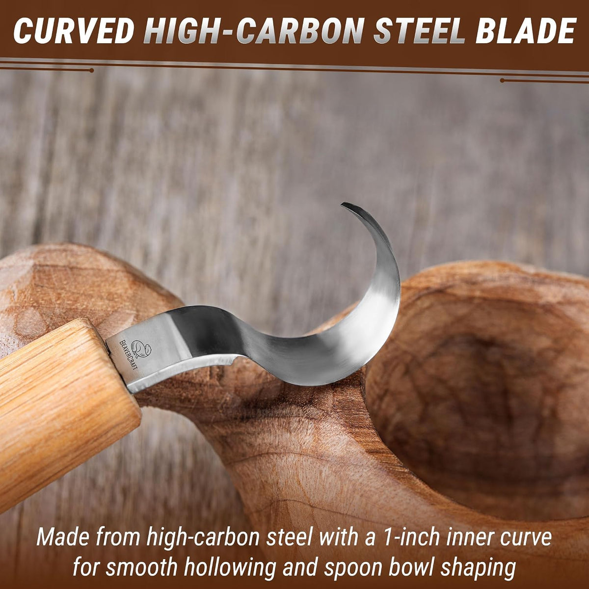 Hook Knife Wood Spoon Carving Tools SK1L - Spoon Carving Knife for Bowls Spoons Kuksa and Cups - Crooked Whittling Knives Left-Handed - Whittling Tools for Carvers