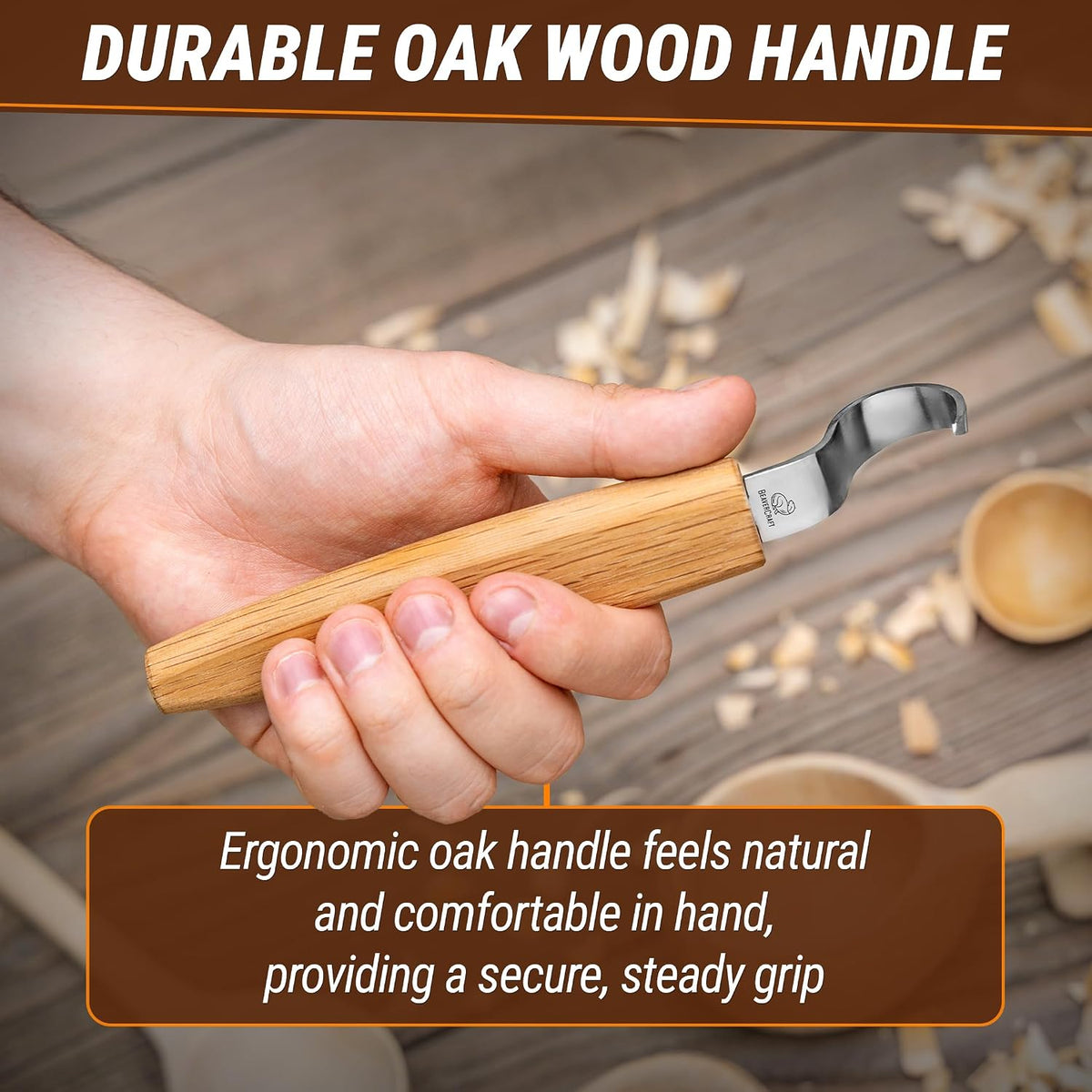 Hook Knife Wood Spoon Carving Tools SK1L - Spoon Carving Knife for Bowls Spoons Kuksa and Cups - Crooked Whittling Knives Left-Handed - Whittling Tools for Carvers
