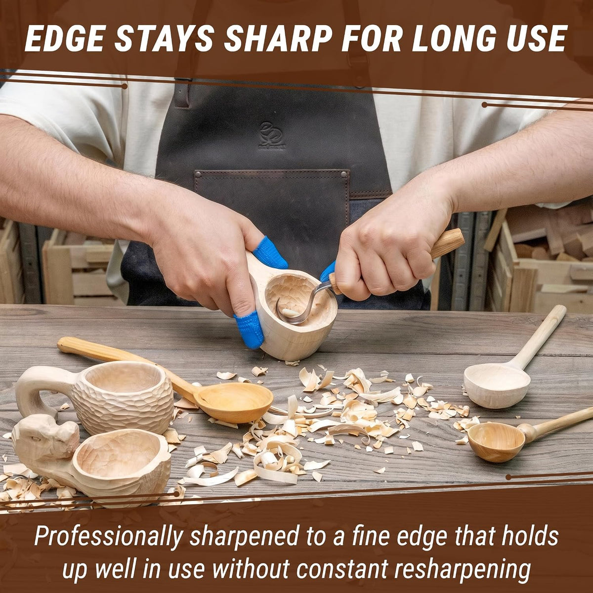 Hook Knife Wood Spoon Carving Tools SK1L - Spoon Carving Knife for Bowls Spoons Kuksa and Cups - Crooked Whittling Knives Left-Handed - Whittling Tools for Carvers