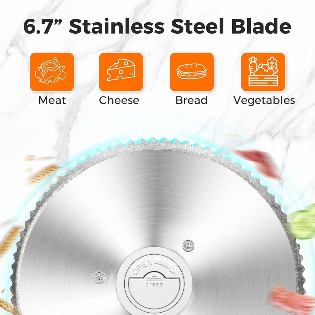 Foldable Electric Food Slicer, Adjustable Thickness 0–15mm, 6.7” Stainless Steel Blade, 150W Motor, Portable & Easy-to-Clean, Meat, Cheese, Bread, and Vegetable Slicer for Home Kitchen, Black