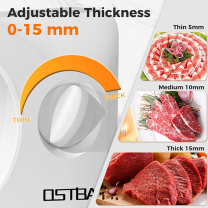 Foldable Electric Food Slicer, Adjustable Thickness 0–15mm, 6.7” Stainless Steel Blade, 150W Motor, Portable & Easy-to-Clean, Meat, Cheese, Bread, and Vegetable Slicer for Home Kitchen, Black