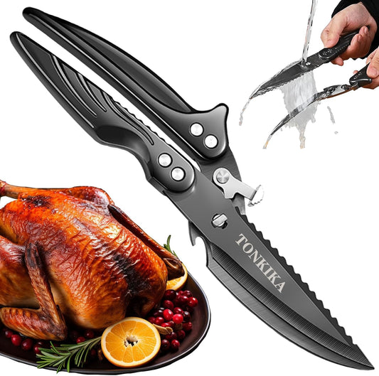 Heavy Duty Kitchen Scissors for Food, Poultry, Chicken, Bone Cutting - 10.2-Inch, Black