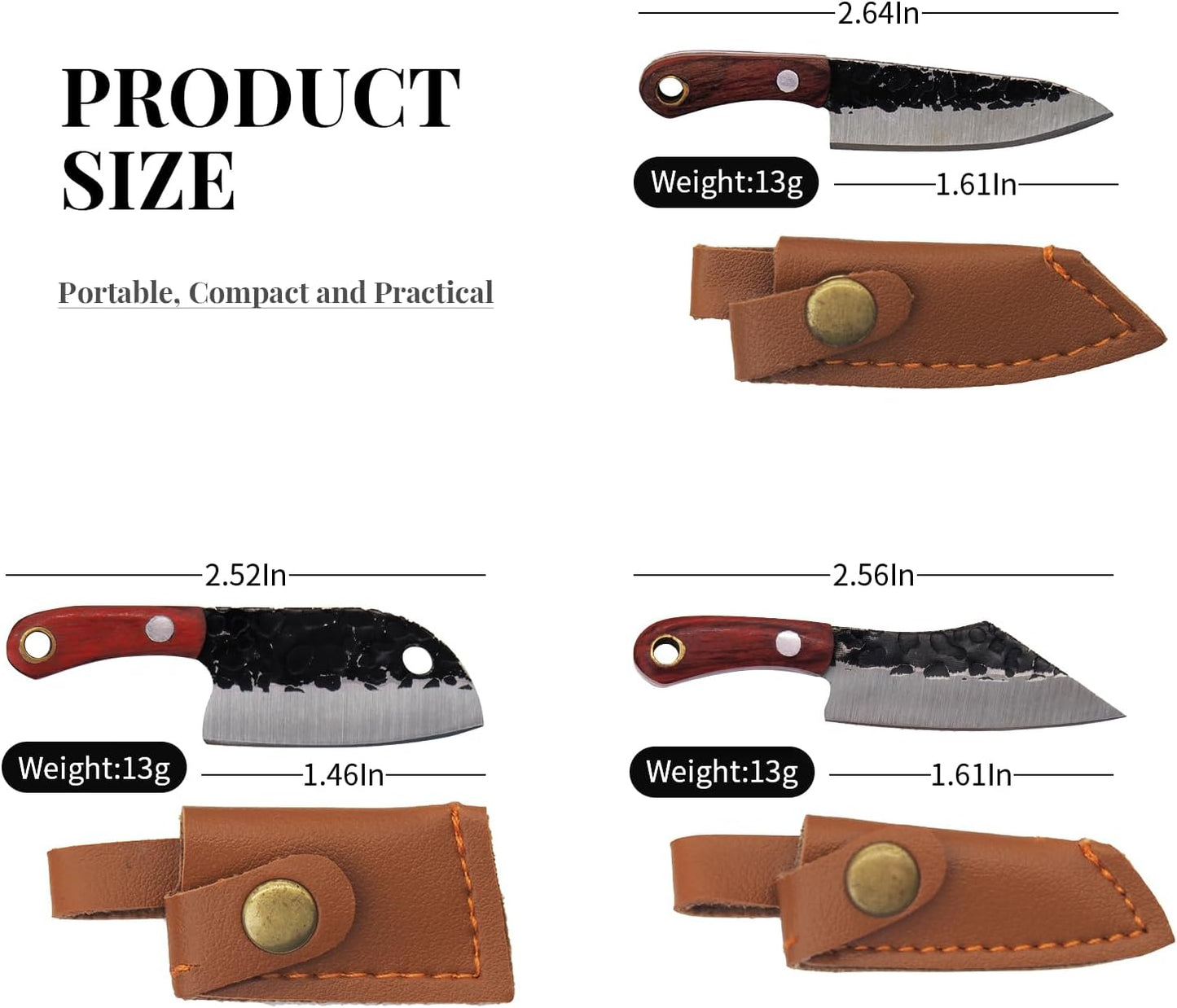 Mini Knife Set, Pocket Knife with Sharpener, Tiny knife Cleaver Keychain Tiny Things for Package Opener, Box Cutter, Letter Opener - Set of 3