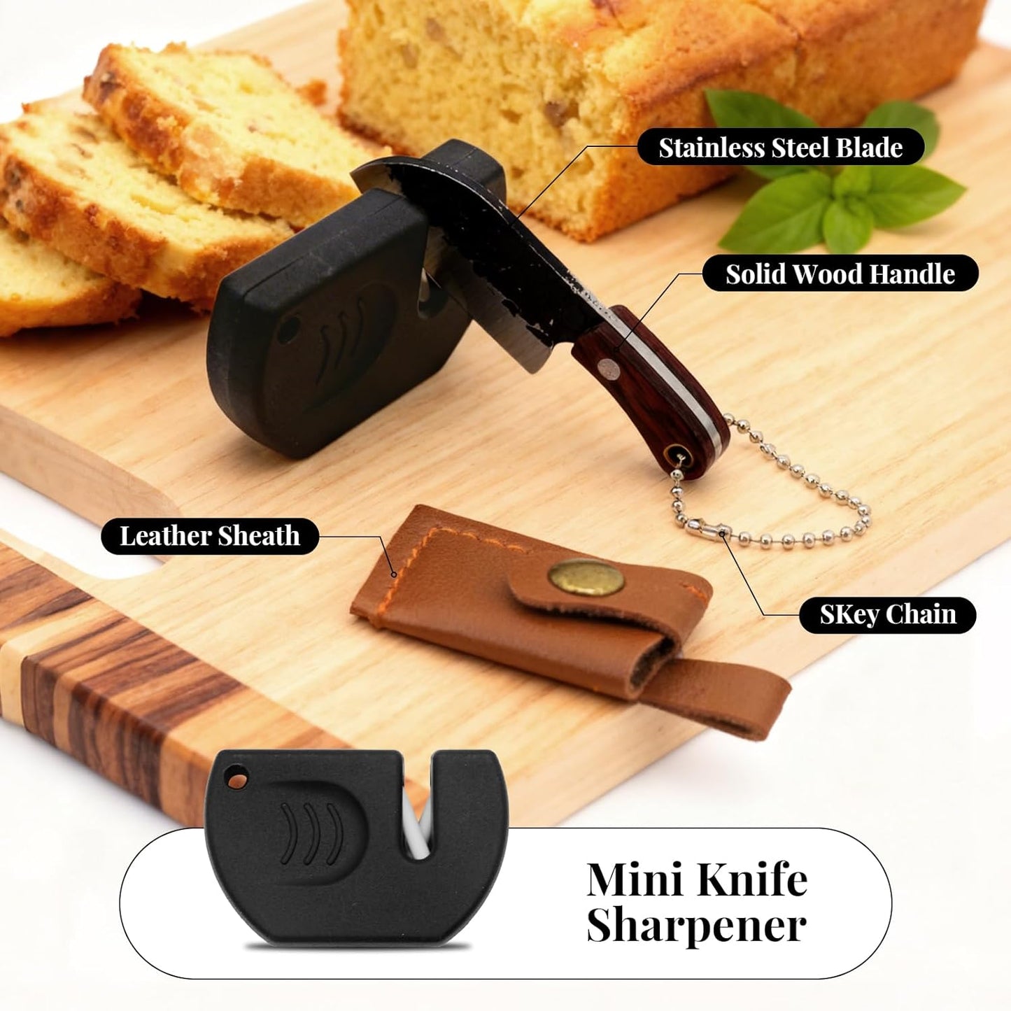 Mini Knife Set, Pocket Knife with Sharpener, Tiny knife Cleaver Keychain Tiny Things for Package Opener, Box Cutter, Letter Opener - Set of 3