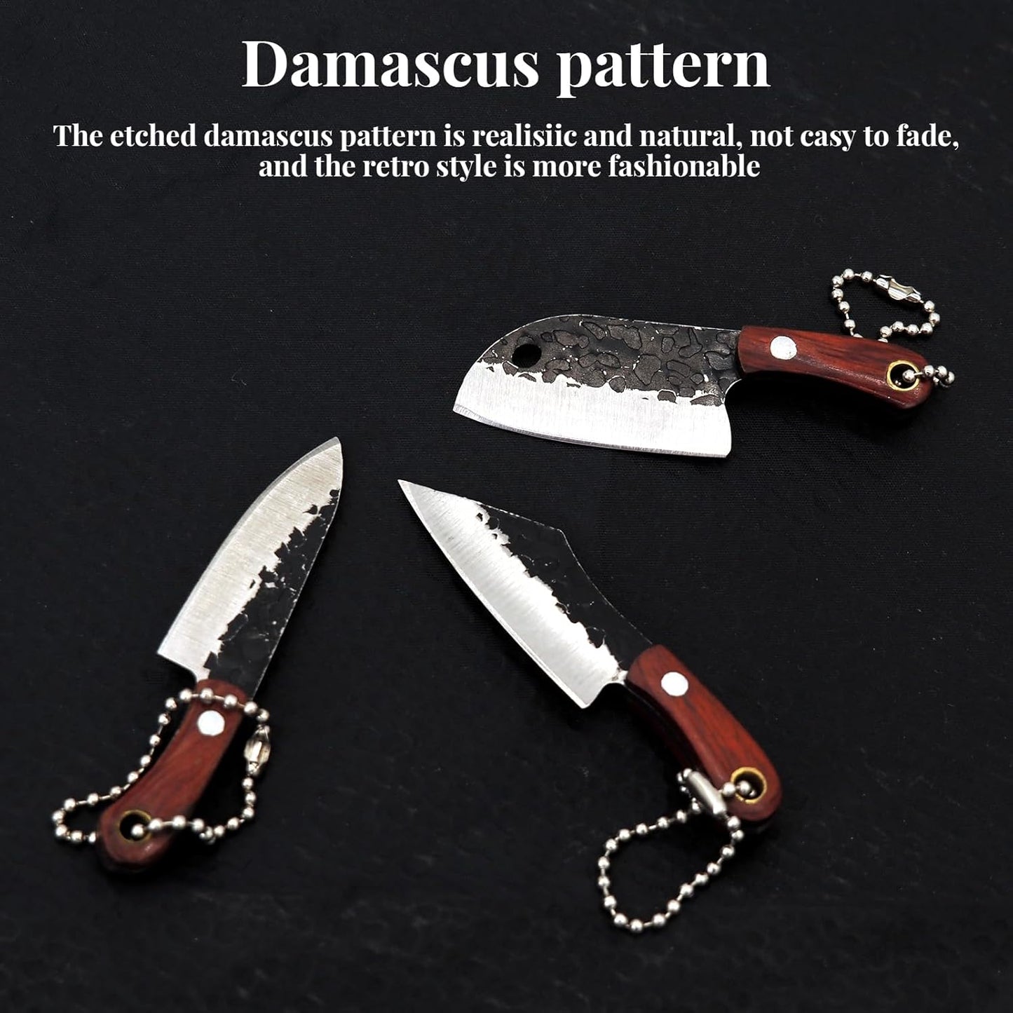 Mini Knife Set, Pocket Knife with Sharpener, Tiny knife Cleaver Keychain Tiny Things for Package Opener, Box Cutter, Letter Opener - Set of 3