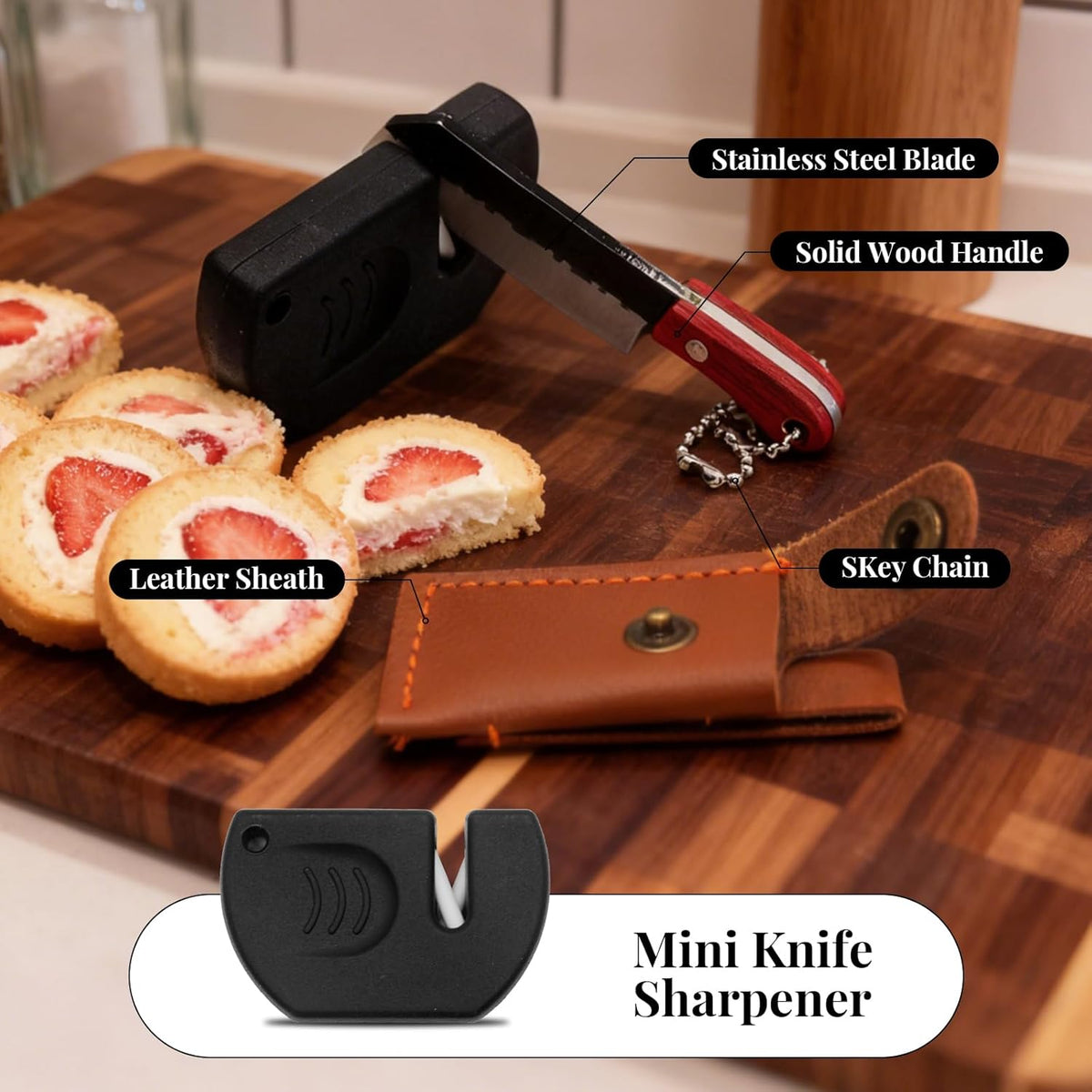 Mini Knife Set, Pocket Knife with Sharpener, Tiny knife Cleaver Keychain Tiny Things for Package Opener, Box Cutter, Letter Opener - Set of 3