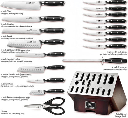 Stahl 19-Piece German Steel Kitchen Knife Block Set (Black) | Premium Knife Set, Long-Lasting Sharpness, Versatile Knife Choices, Space-Saving Block, Ideal For Food Prep & Large Gathering