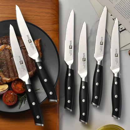 Stahl 19-Piece German Steel Kitchen Knife Block Set (Black) | Premium Knife Set, Long-Lasting Sharpness, Versatile Knife Choices, Space-Saving Block, Ideal For Food Prep & Large Gathering