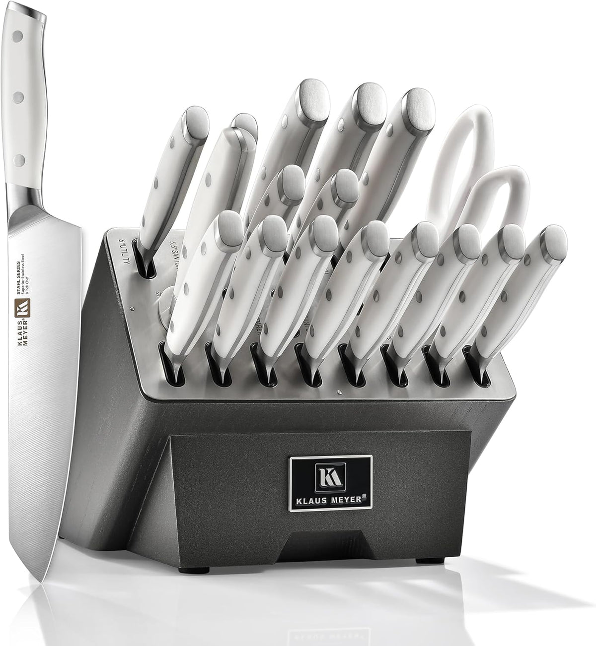 Stahl 19-Piece German Steel Kitchen Knife Block Set (Black) | Premium Knife Set, Long-Lasting Sharpness, Versatile Knife Choices, Space-Saving Block, Ideal For Food Prep & Large Gathering
