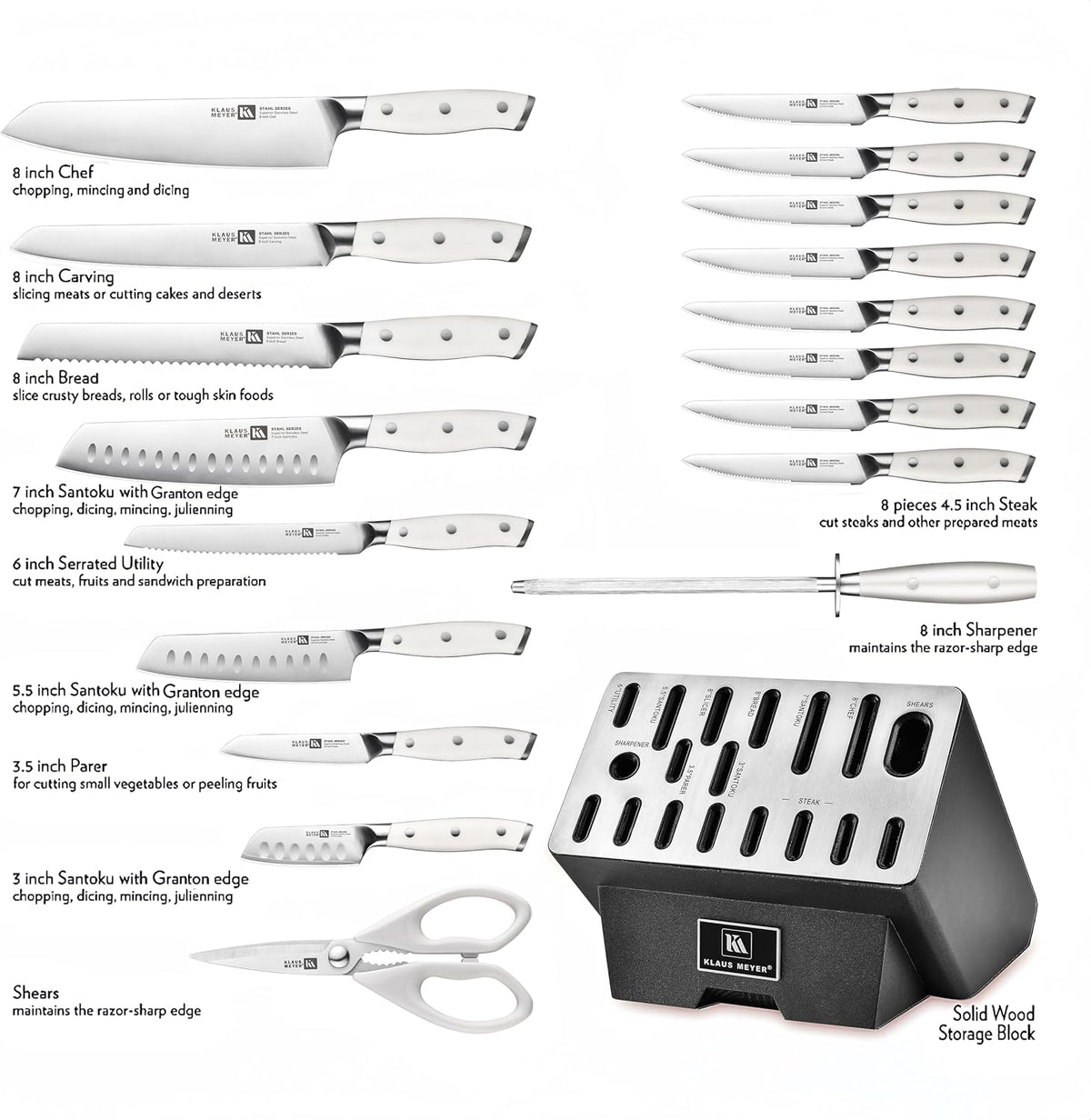 Stahl 19-Piece German Steel Kitchen Knife Block Set (Black) | Premium Knife Set, Long-Lasting Sharpness, Versatile Knife Choices, Space-Saving Block, Ideal For Food Prep & Large Gathering