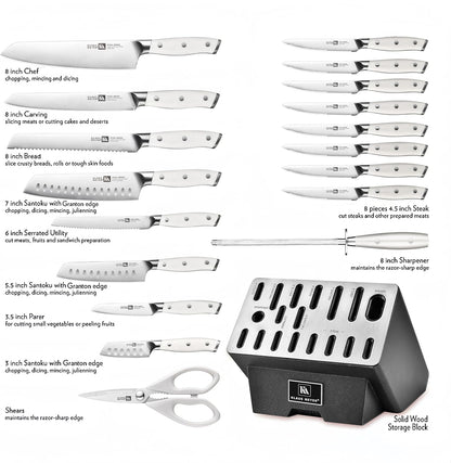 Stahl 19-Piece German Steel Kitchen Knife Block Set (Black) | Premium Knife Set, Long-Lasting Sharpness, Versatile Knife Choices, Space-Saving Block, Ideal For Food Prep & Large Gathering