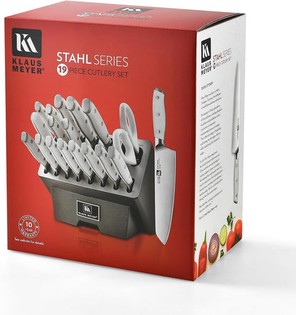 Stahl 19-Piece German Steel Kitchen Knife Block Set (Black) | Premium Knife Set, Long-Lasting Sharpness, Versatile Knife Choices, Space-Saving Block, Ideal For Food Prep & Large Gathering