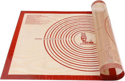 Non-slip Silicone Pastry Mat Extra Large with Measurements 28''By 20'' for Silicone Baking Mat, Counter, Dough Rolling, Oven Liner,Fondant/Pie Crust Red