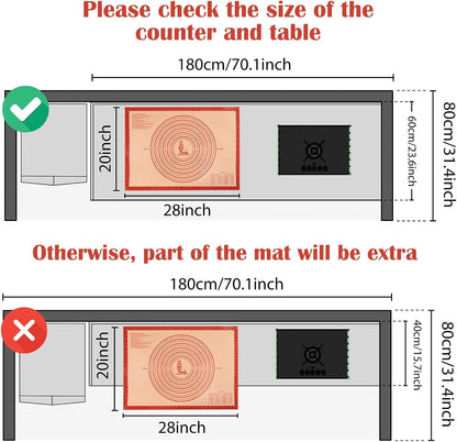 Non-slip Silicone Pastry Mat Extra Large with Measurements 28''By 20'' for Silicone Baking Mat, Counter, Dough Rolling, Oven Liner,Fondant/Pie Crust Red