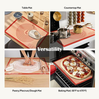 Non-slip Silicone Pastry Mat Extra Large with Measurements 28''By 20'' for Silicone Baking Mat, Counter, Dough Rolling, Oven Liner,Fondant/Pie Crust Red