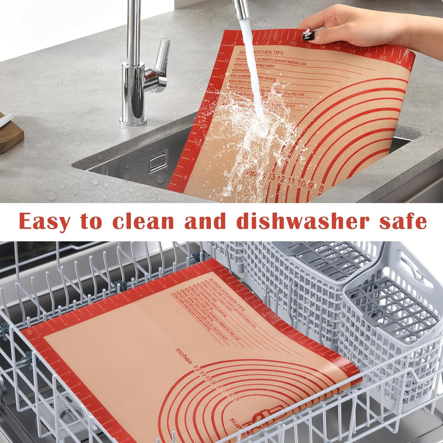 Non-slip Silicone Pastry Mat Extra Large with Measurements 28''By 20'' for Silicone Baking Mat, Counter, Dough Rolling, Oven Liner,Fondant/Pie Crust Red