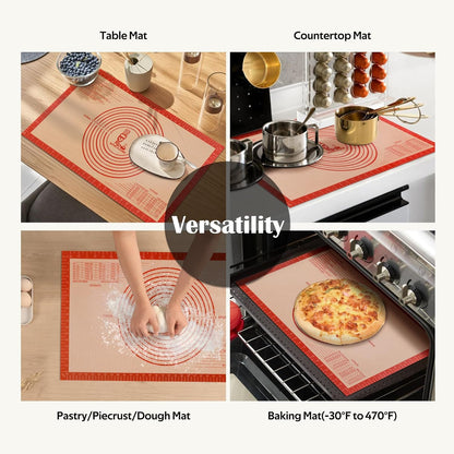 Non-slip Silicone Pastry Mat Extra Large with Measurements 28''By 20'' for Silicone Baking Mat, Counter, Dough Rolling, Oven Liner,Fondant/Pie Crust Red