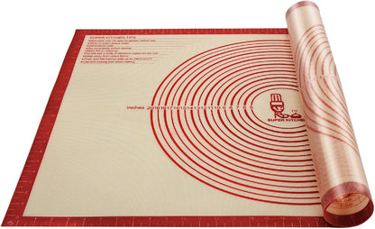 Non-slip Silicone Pastry Mat Extra Large with Measurements 28''By 20'' for Silicone Baking Mat, Counter, Dough Rolling, Oven Liner,Fondant/Pie Crust Red