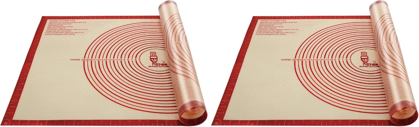 Non-slip Silicone Pastry Mat Extra Large with Measurements 28''By 20'' for Silicone Baking Mat, Counter, Dough Rolling, Oven Liner,Fondant/Pie Crust Red