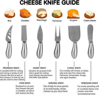 Cheese Knife Set Premium 6-Piece Stainless Steel Cheese knives Set with Gift Box for Weddings, Housewarming, Anniversaries, Birthday and Christmas