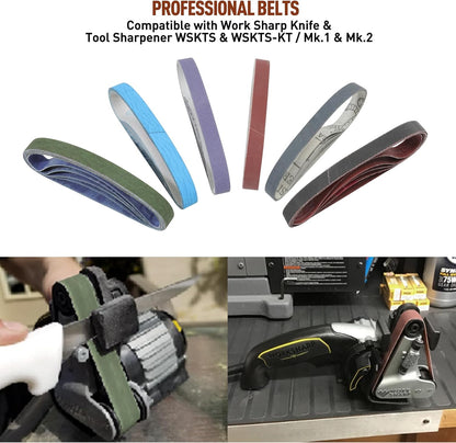 45 Pcs 1/2" x 12" Replacement Sharpening Belt Kit for Official Work Sharp Knife & Tool Sharpener (WSKTS & WSKTS-KT/Mk.1 & Mk.2) - 80/120/240/400/600/800/1000/2500/5000 Grits