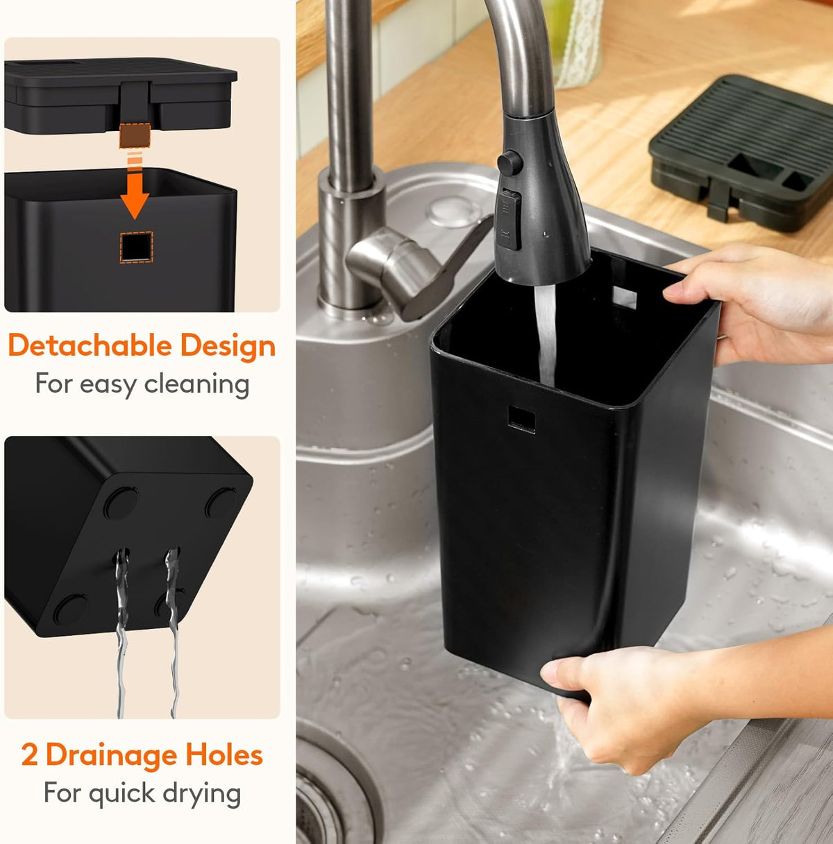 Plastic Knife Block Holder without Knives for 15 Knives, Black | Universal Knife Block holds up to 15 knives, 1 scissors & sharpening rods, Kitchen Counter Organizer with Detachable Slots