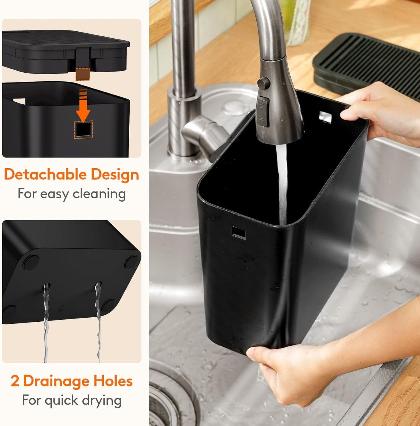 Plastic Knife Block Holder without Knives for 15 Knives, Black | Universal Knife Block holds up to 15 knives, 1 scissors & sharpening rods, Kitchen Counter Organizer with Detachable Slots
