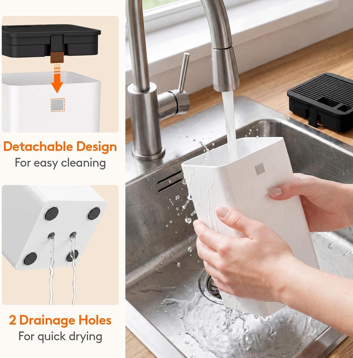 Plastic Knife Block Holder without Knives for 15 Knives, Black | Universal Knife Block holds up to 15 knives, 1 scissors & sharpening rods, Kitchen Counter Organizer with Detachable Slots