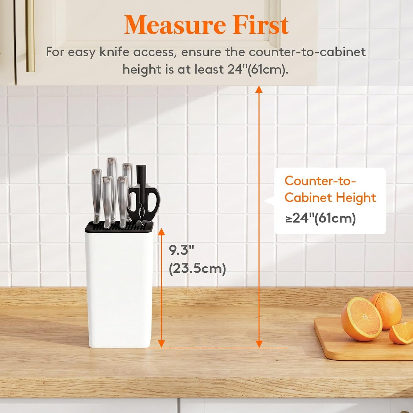 Plastic Knife Block Holder without Knives for 15 Knives, Black | Universal Knife Block holds up to 15 knives, 1 scissors & sharpening rods, Kitchen Counter Organizer with Detachable Slots