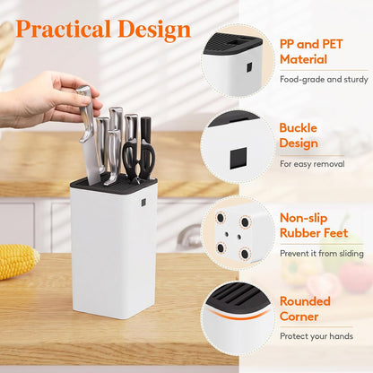 Plastic Knife Block Holder without Knives for 15 Knives, Black | Universal Knife Block holds up to 15 knives, 1 scissors & sharpening rods, Kitchen Counter Organizer with Detachable Slots