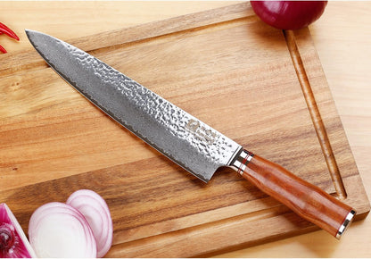 SUNLONG Chef's Knives 12 inch Pro Gyuto Japanese Hammered Damascus Natural Bloodwood Hand