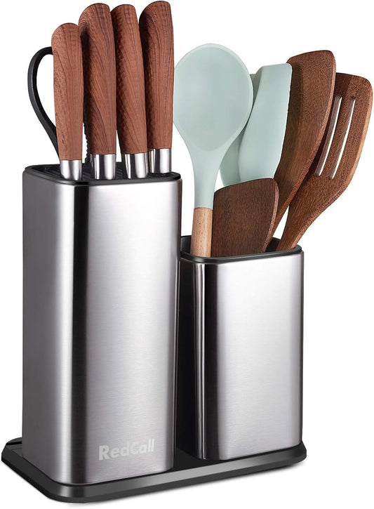 Kitchen Knife Holder,Stainless Steel Universal Knife Block Without Knives for Countertop,Modern Knife Utensil Holder for Counter,Edge-Protect Knife Storage Organizer (Stainless Steel (Silver))