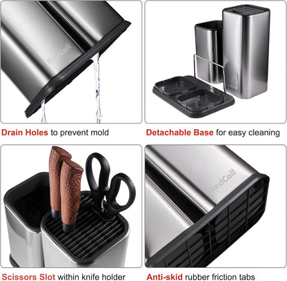 Kitchen Knife Holder,Stainless Steel Universal Knife Block Without Knives for Countertop,Modern Knife Utensil Holder for Counter,Edge-Protect Knife Storage Organizer (Stainless Steel (Silver))