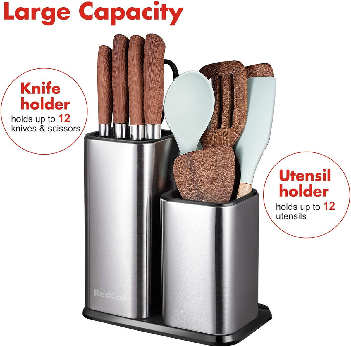 Kitchen Knife Holder,Stainless Steel Universal Knife Block Without Knives for Countertop,Modern Knife Utensil Holder for Counter,Edge-Protect Knife Storage Organizer (Stainless Steel (Silver))