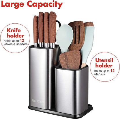 Kitchen Knife Holder,Stainless Steel Universal Knife Block Without Knives for Countertop,Modern Knife Utensil Holder for Counter,Edge-Protect Knife Storage Organizer (Stainless Steel (Silver))
