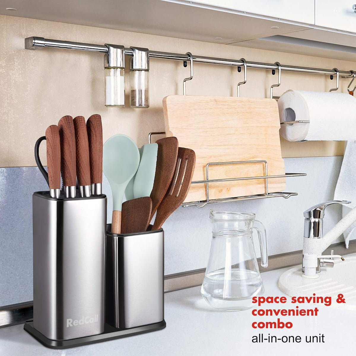 Kitchen Knife Holder,Stainless Steel Universal Knife Block Without Knives for Countertop,Modern Knife Utensil Holder for Counter,Edge-Protect Knife Storage Organizer (Stainless Steel (Silver))