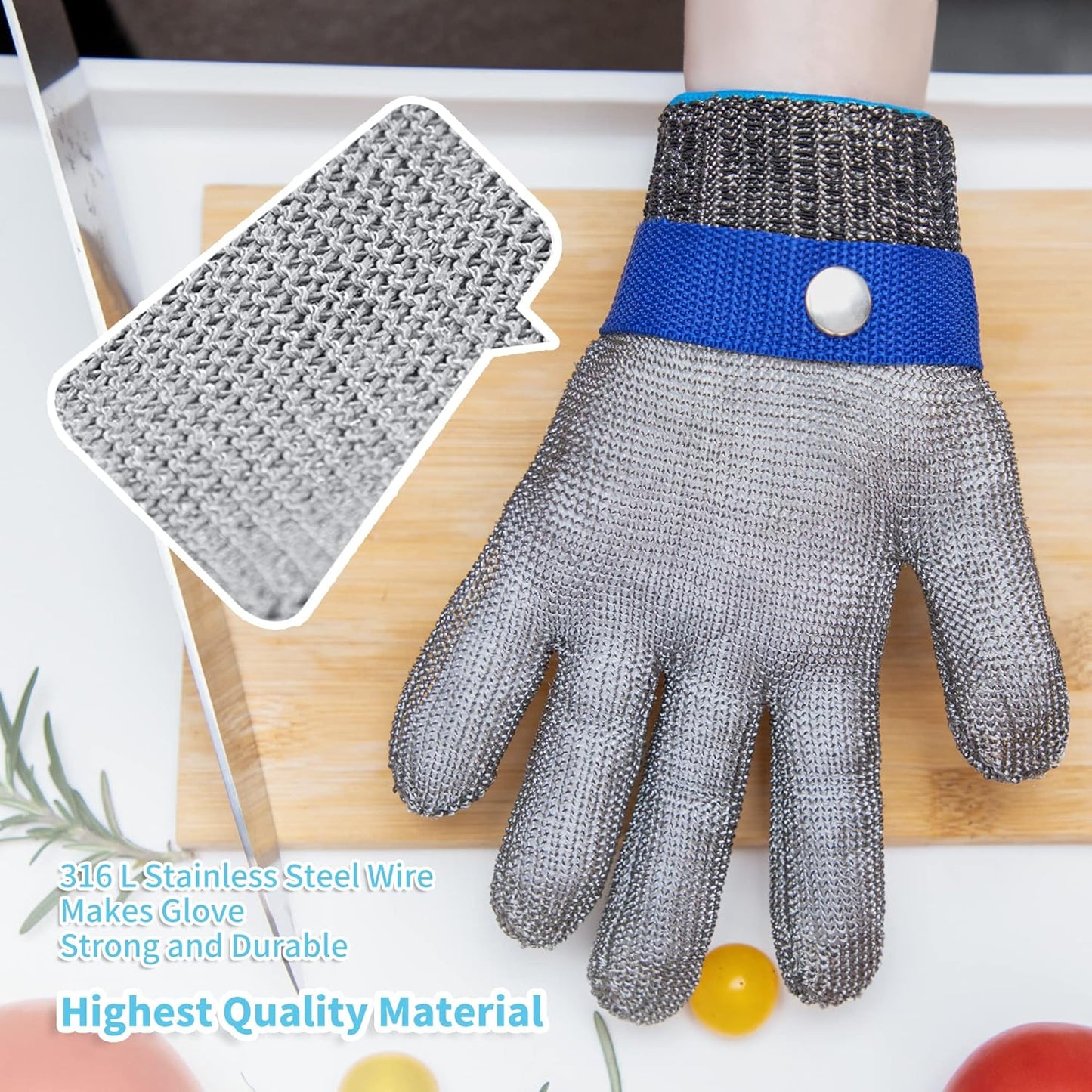 Level 9 Cut Resistant Glove Stainless Steel Wire Metal Mesh Butcher Glove for Meat Cutting Oyster Shucking Chopping and Peeling