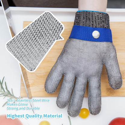 Level 9 Cut Resistant Glove Stainless Steel Wire Metal Mesh Butcher Glove for Meat Cutting Oyster Shucking Chopping and Peeling