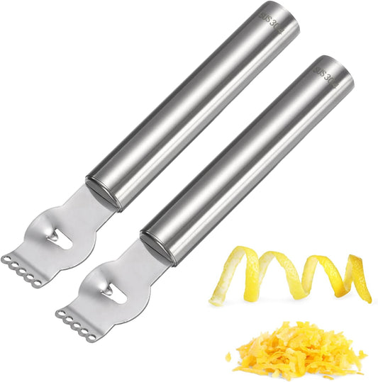2Pcs Lemon Zester Tool, Stainless Steel Citrus Zester with Channel Knife Grater Sharp Rind Twist Orange Peeler for Cocktail Garnishes Bar Kitchen, Silver