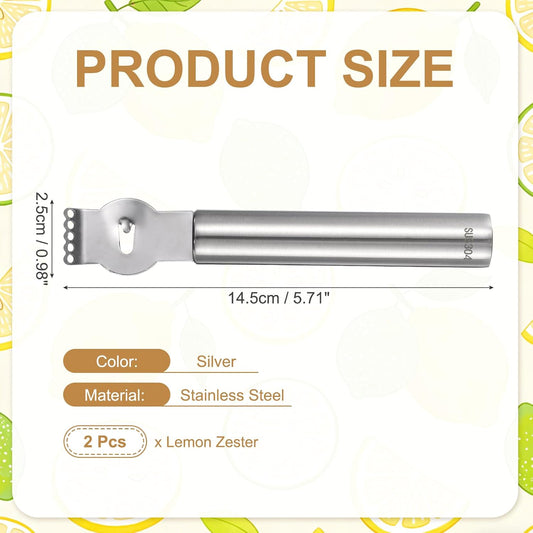 2Pcs Lemon Zester Tool, Stainless Steel Citrus Zester with Channel Knife Grater Sharp Rind Twist Orange Peeler for Cocktail Garnishes Bar Kitchen, Silver