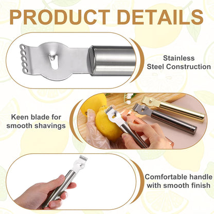 2Pcs Lemon Zester Tool, Stainless Steel Citrus Zester with Channel Knife Grater Sharp Rind Twist Orange Peeler for Cocktail Garnishes Bar Kitchen, Silver
