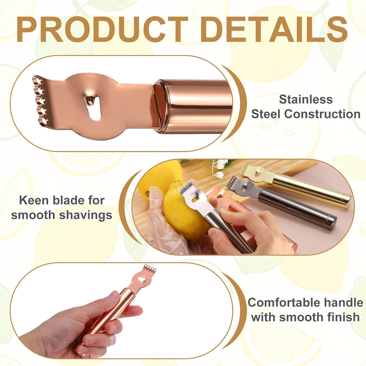 2Pcs Lemon Zester Tool, Stainless Steel Citrus Zester with Channel Knife Grater Sharp Rind Twist Orange Peeler for Cocktail Garnishes Bar Kitchen, Silver