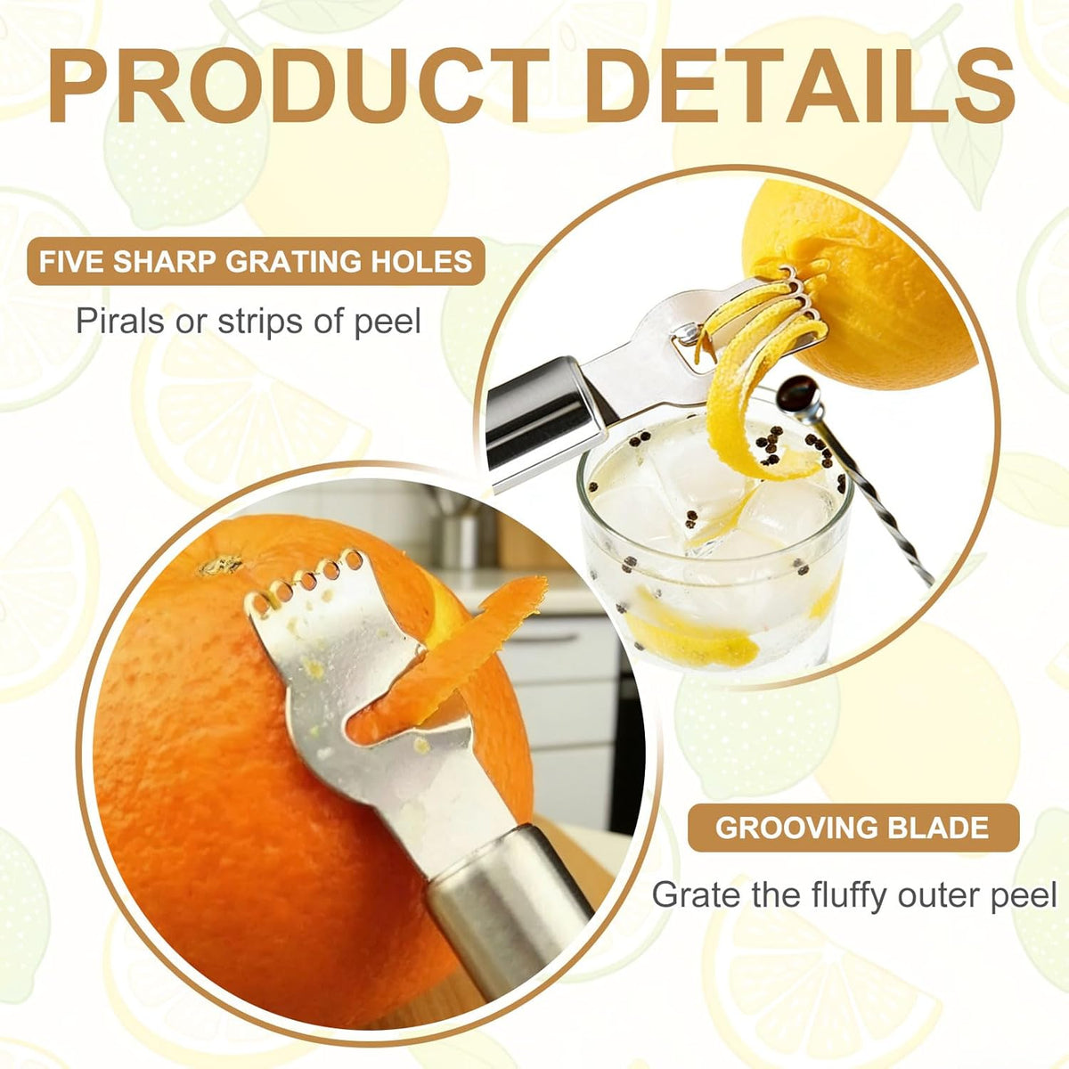 2Pcs Lemon Zester Tool, Stainless Steel Citrus Zester with Channel Knife Grater Sharp Rind Twist Orange Peeler for Cocktail Garnishes Bar Kitchen, Silver