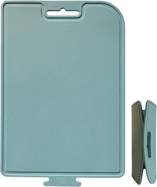 Korean Made Thick Silicone Double-Sided Usable Cutting Board 14.3" x 9.7" Foldable Design Drip Groove Grip Handle Dishwasher Safe 1PCS Gift for Mom (Mint) Stocking Stuffer